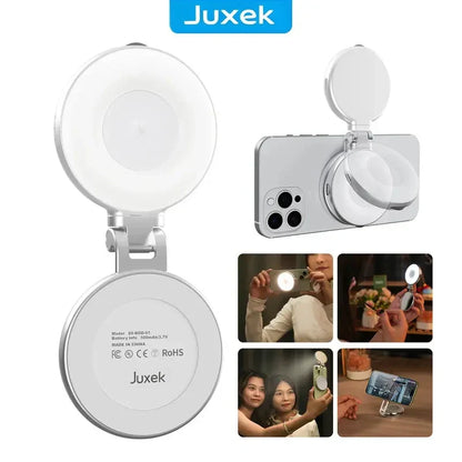 JUXEK 3-in-1 Magnetic Beauty Selfie Light: Ring Light + Mirror + Stand | Portable Rechargeable Makeup Lighting