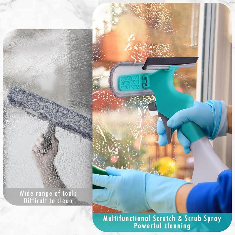 4 in 1 Window Cleaning Scraper, Squeegee and Scrubber with Spray