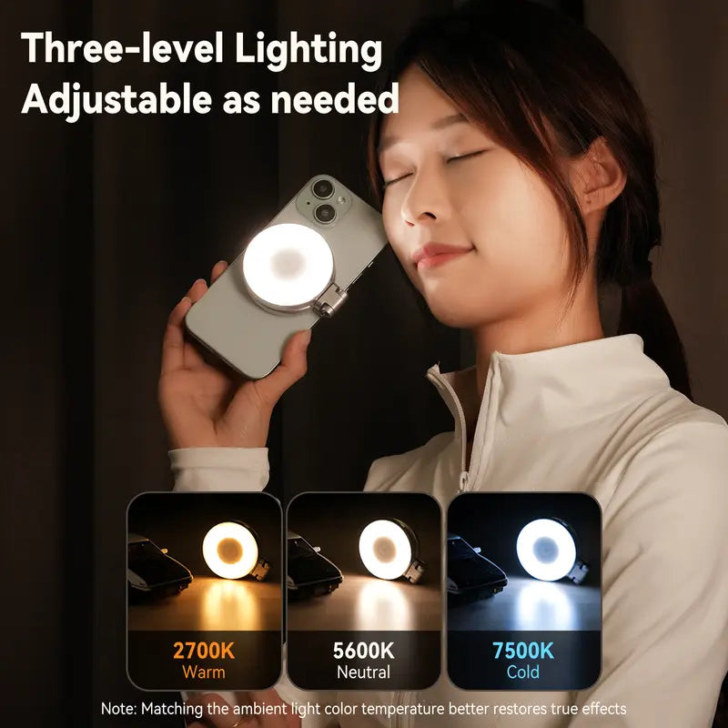 JUXEK 3-in-1 Magnetic Beauty Selfie Light: Ring Light + Mirror + Stand | Portable Rechargeable Makeup Lighting