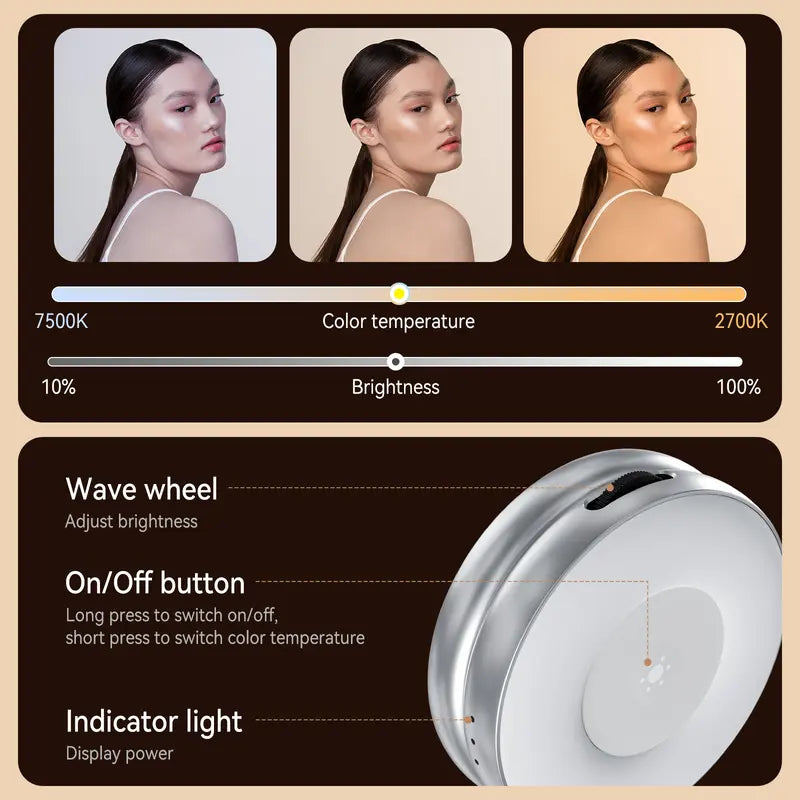 JUXEK 3-in-1 Magnetic Beauty Selfie Light: Ring Light + Mirror + Stand | Portable Rechargeable Makeup Lighting